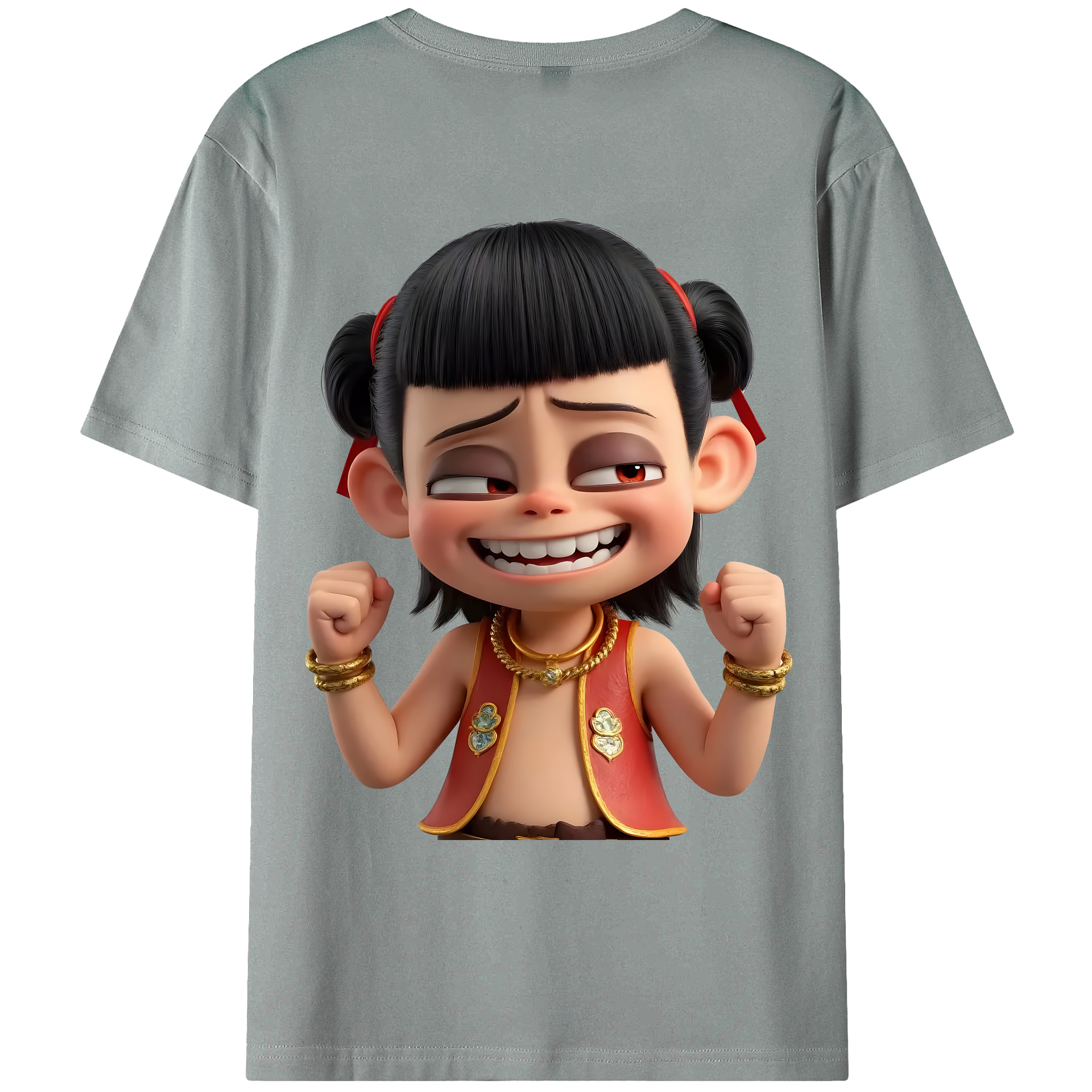 （画像用） Ne Zha 2 ナタ 魔童の大暴れ 綿100％ メンズ半袖Tシャツ（バックプリント） 通気性